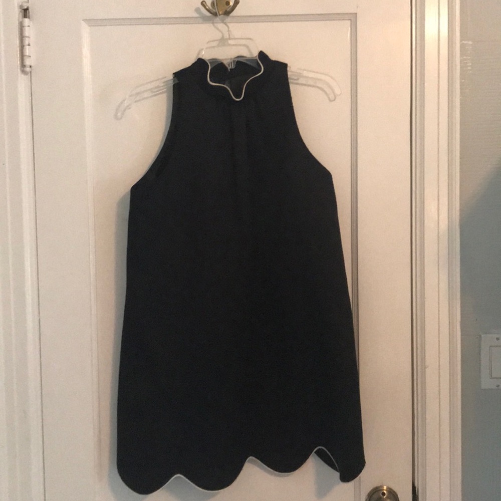 black scallop halter dress